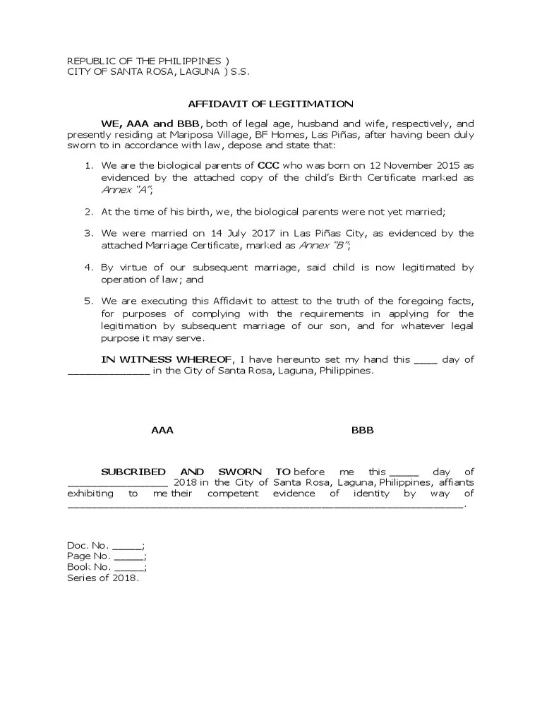 Affidavit of Legitimation PDF Affidavit Civil Law Law)