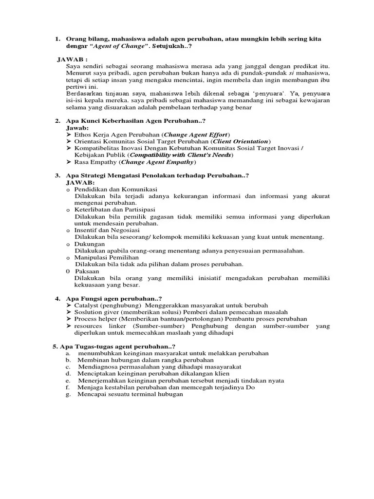 Pertanyaan Agen Perubahan | PDF
