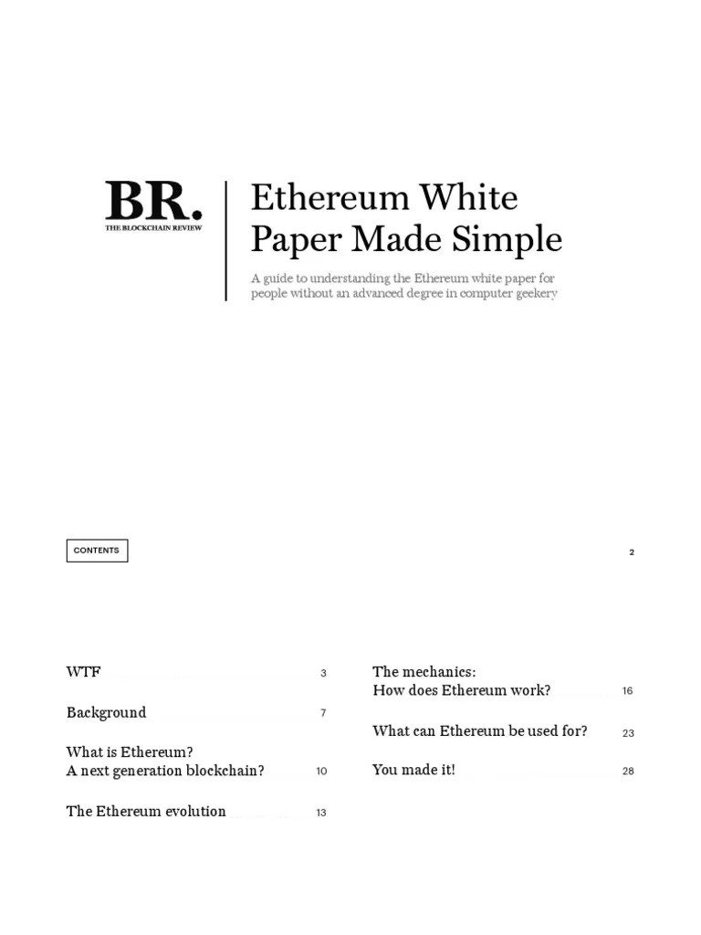Ethereum White Paper Made Simple PDF Cryptocurrency Distributed