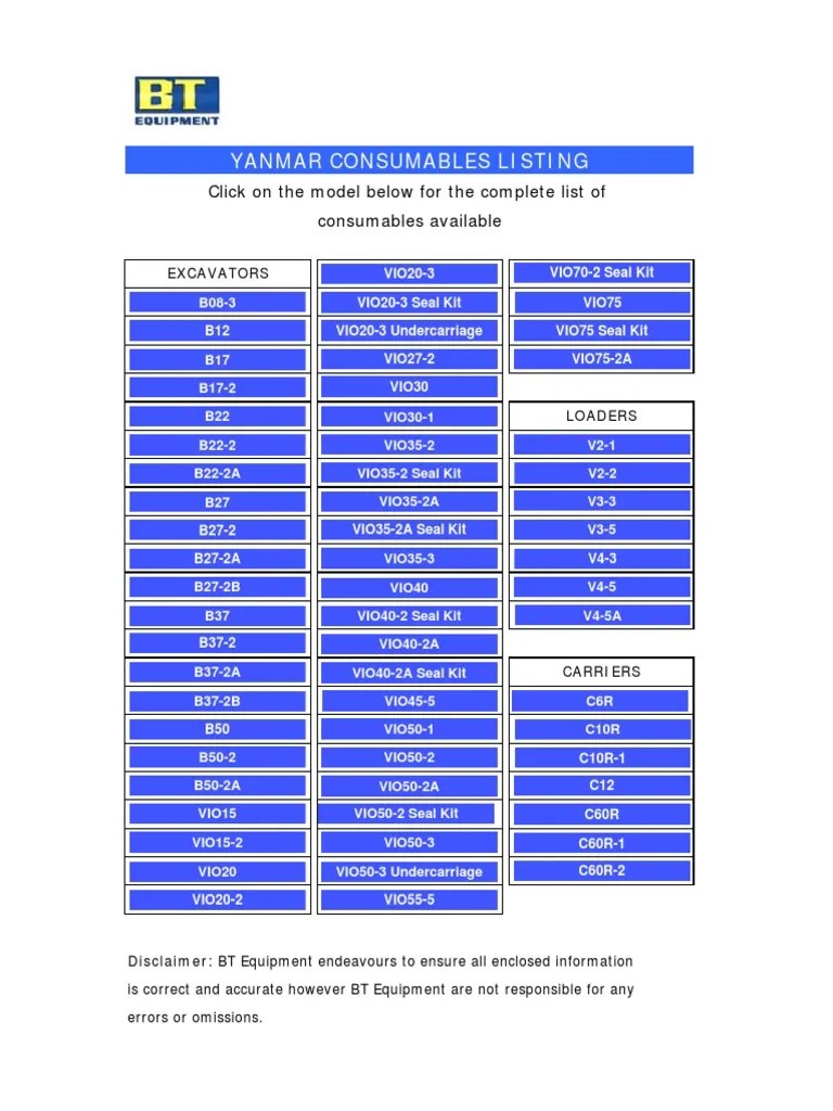 YANMAR All Filter Machines Engines