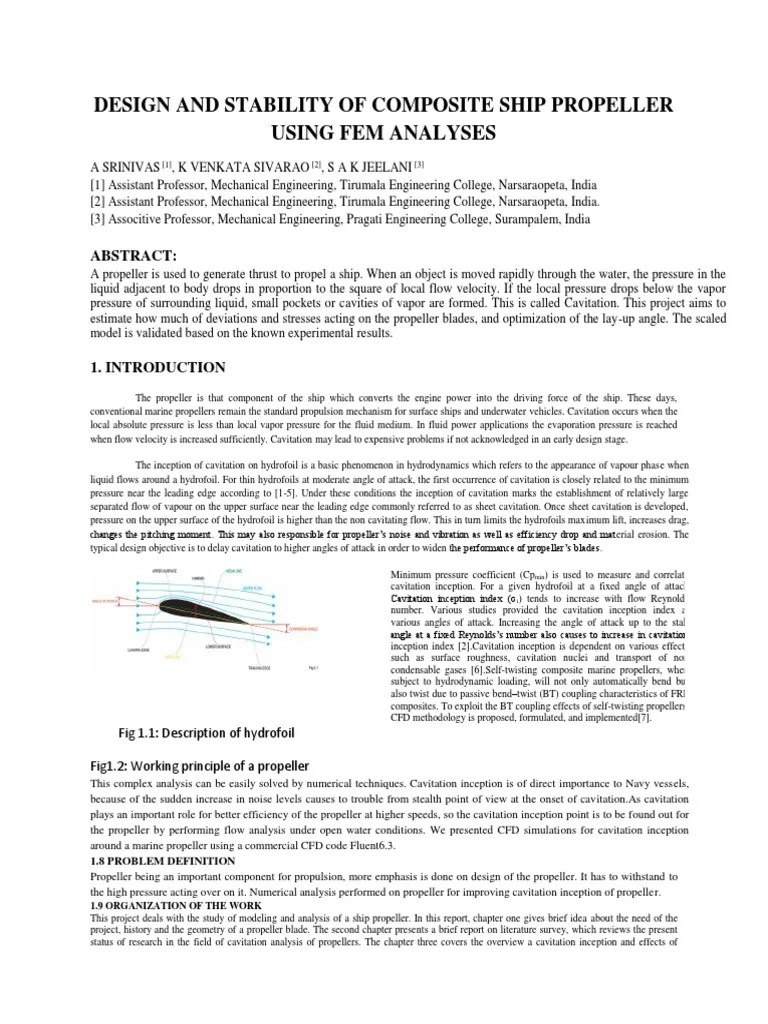 Design and Stability of Composite Ship Propeller Using Fem Analyses