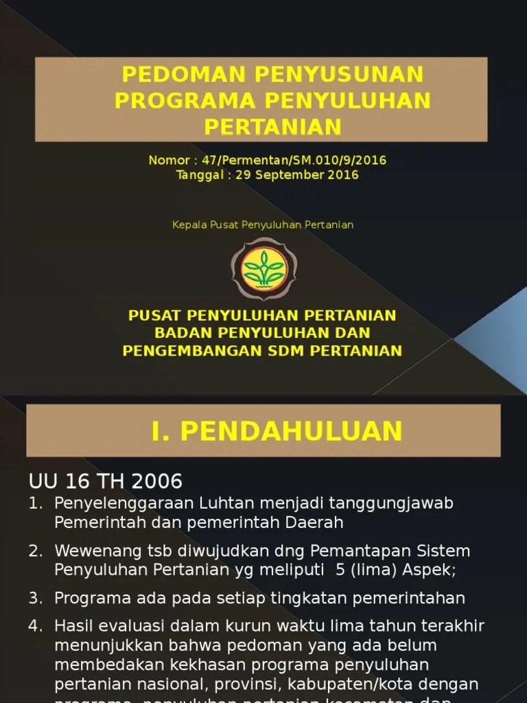 Tayangan Pedoman Penyusunan Programa Penyuluhan Pertanian-1 | PDF