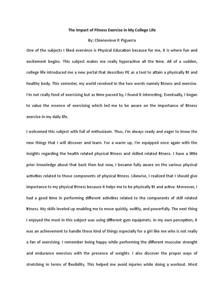 Reflection in PE Physical Education Physical Fitness