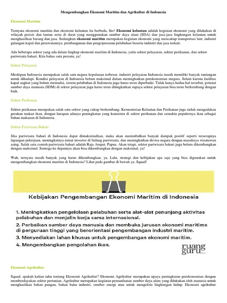 Mengembangkan Ekonomi Maritim Dan Agrikultur Di Indonesia | PDF