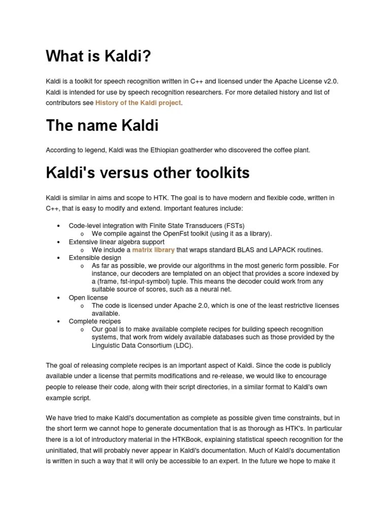 What Is Kaldi? History of The Kaldi Project PDF Speech Recognition