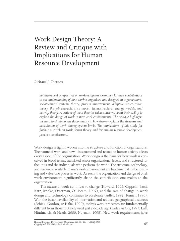 Work Design Theory A PDF PDF Design