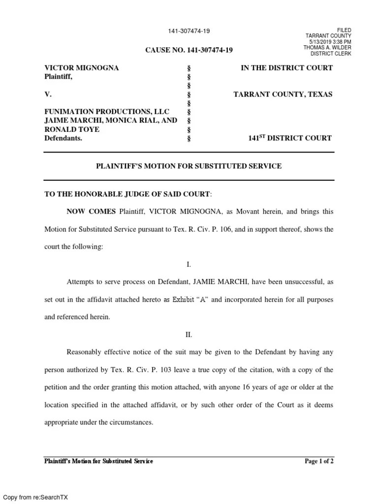 Motion For Substituted Service TRCP 106 PDF Service Of Process