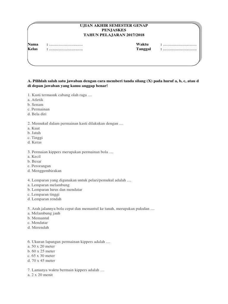 Ujian Akhir Semester Genap Kelas 5 Pjok | PDF