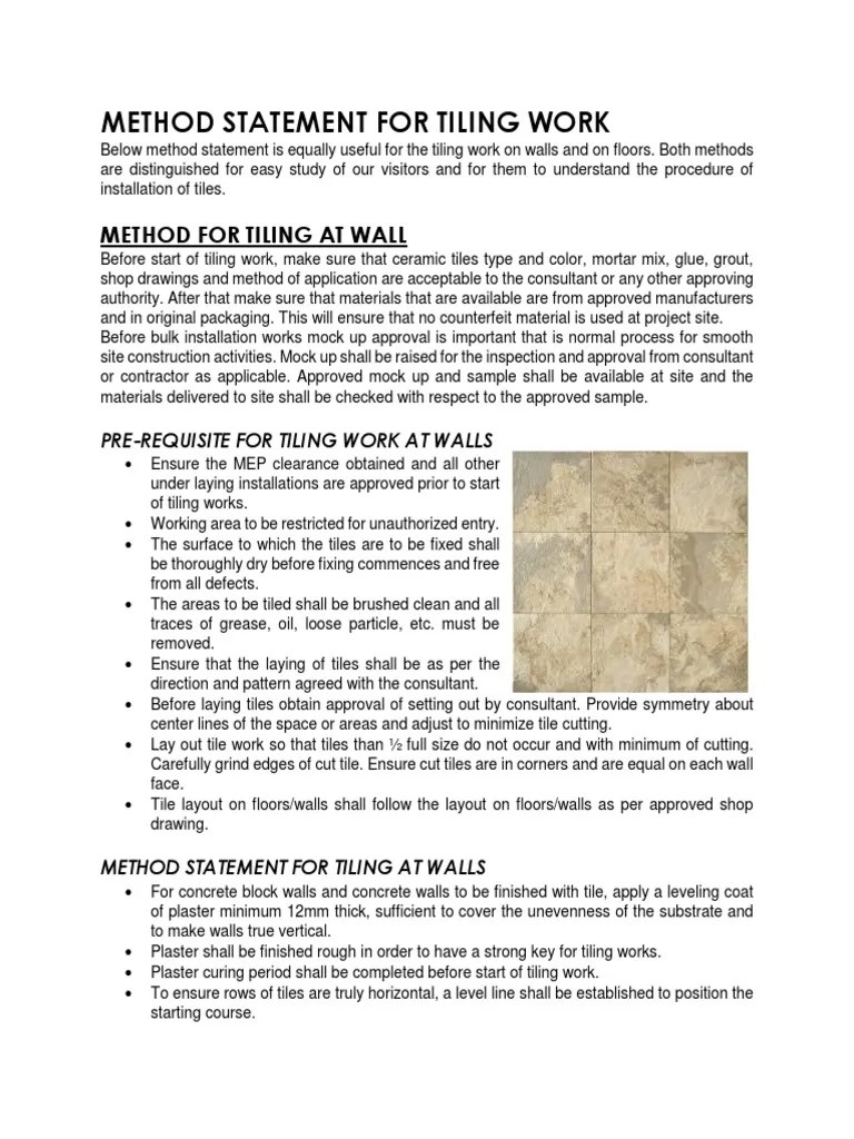 Method Statement For Tiling Work Tile Adhesive Free 30day Trial