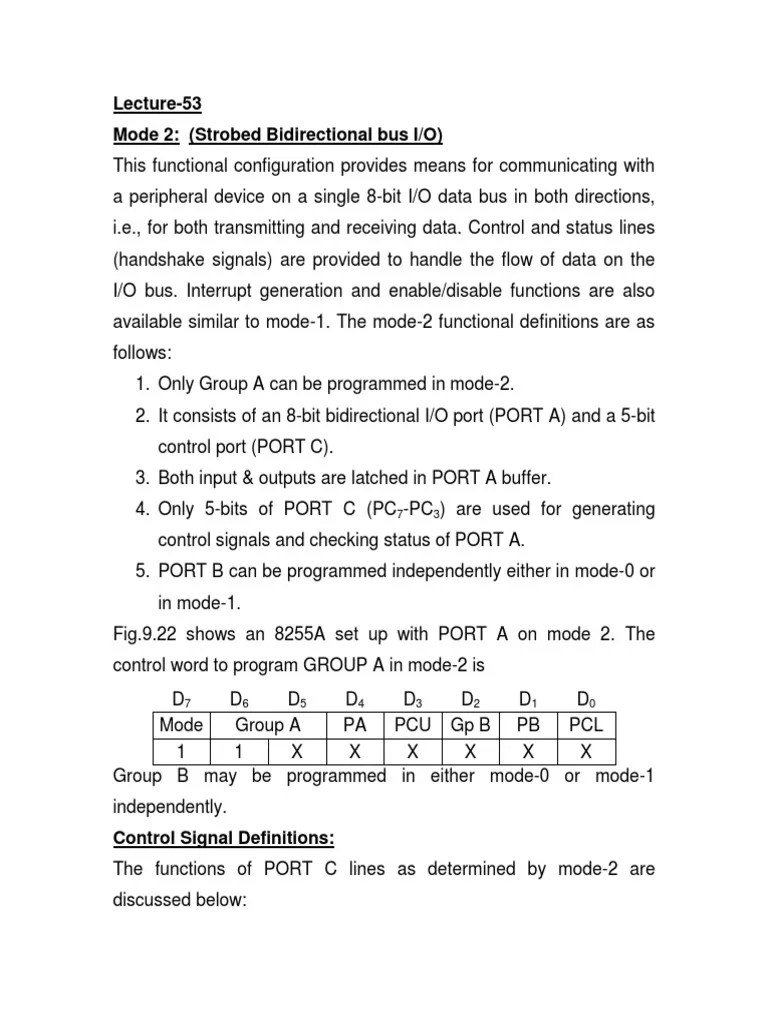 Lecture53 Mode 2 (Strobed Bidirectional Bus I/O) PDF Input/Output