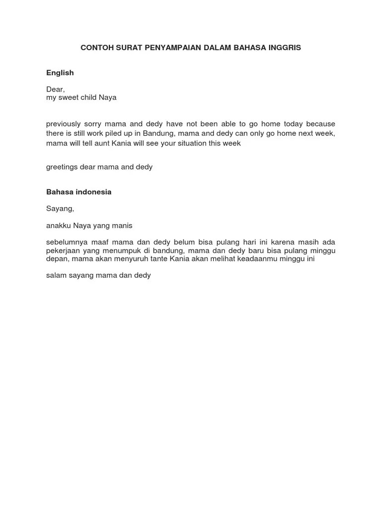 Contoh Surat Penyampaian Dalam Bahasa Inggris Tgs Naya | PDF