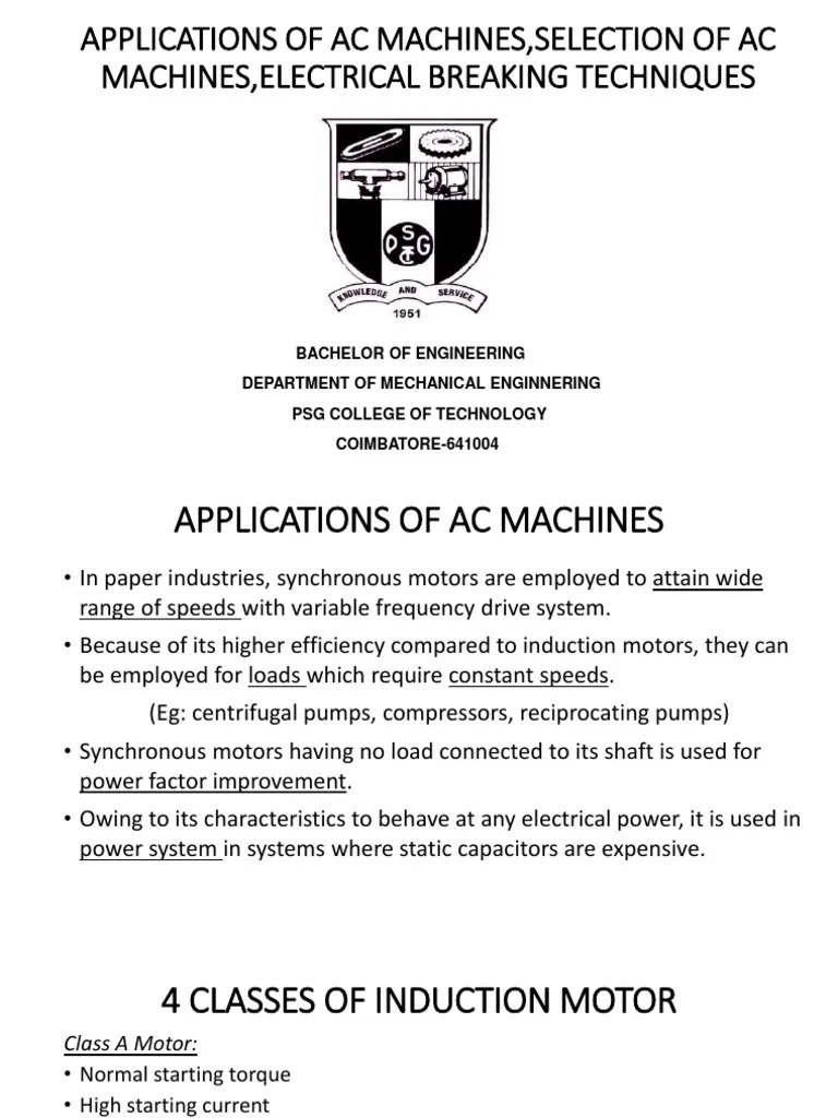 Applications Of Ac Machines,Selection Of Ac Machines,Electrical