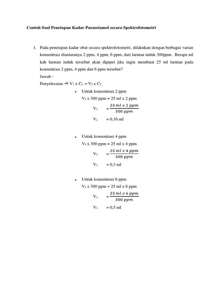 Contoh Soal Penetapan Kadar Parasetamol Secara Spektrofotometri | PDF