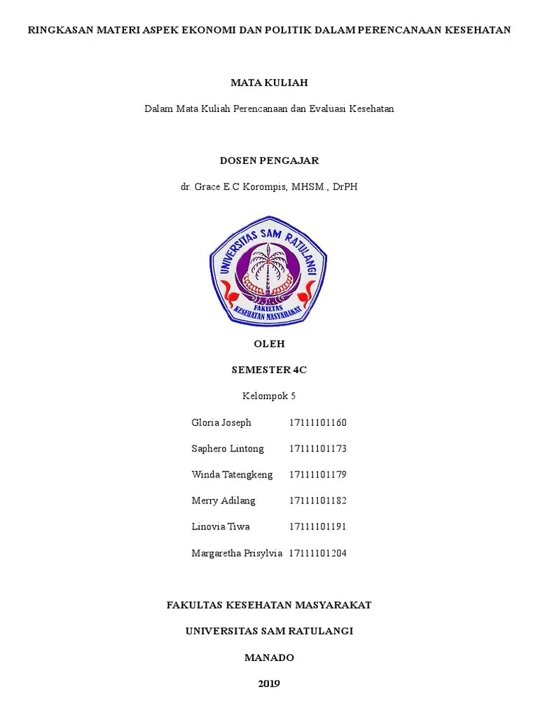 Ringkasan Materi Aspek Politik Dan Ekonomi Dalam Perencanaan Kesehatan