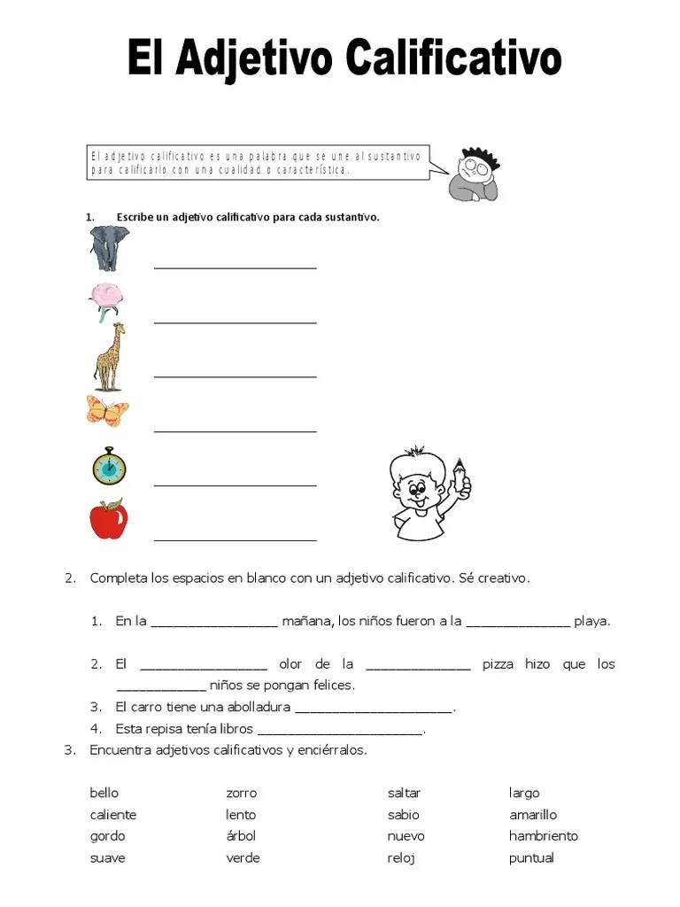 Ficha El Adjetivo Calificativo Para Tercero de Primaria Adjetivo Filología