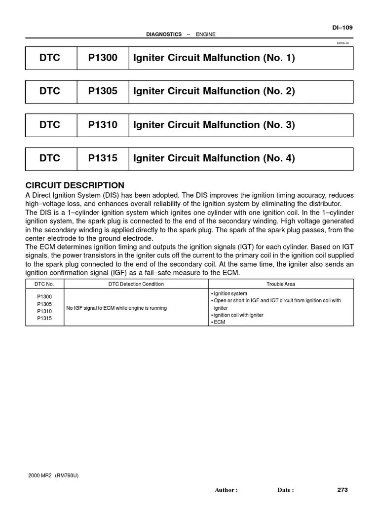 031 Engine Igniter Circuit Malfunction (No. 1) PDF Ignition