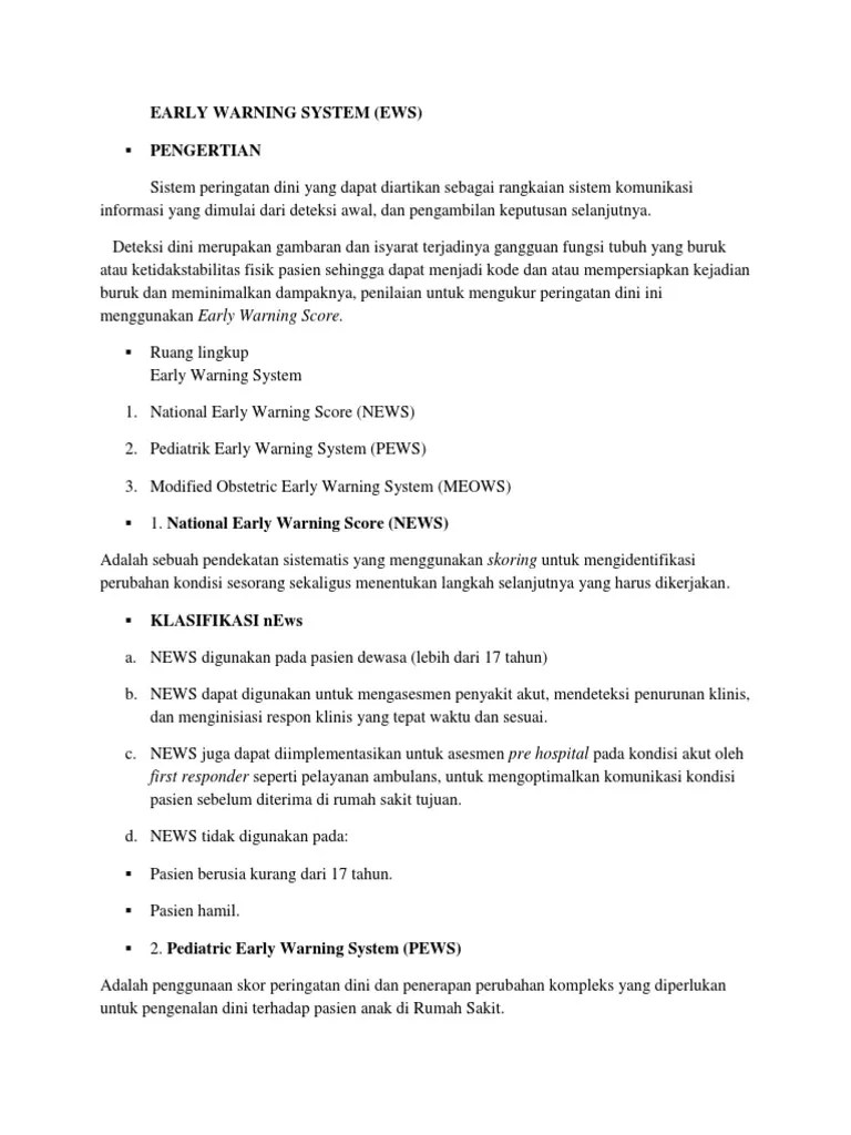 Early Warning System Rumah Sakit Adalah Sekitar Rumah