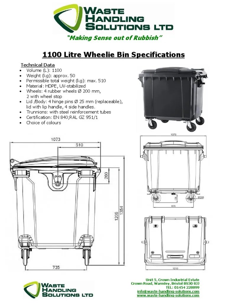 1100 Litre Wheelie Bins Dimensions