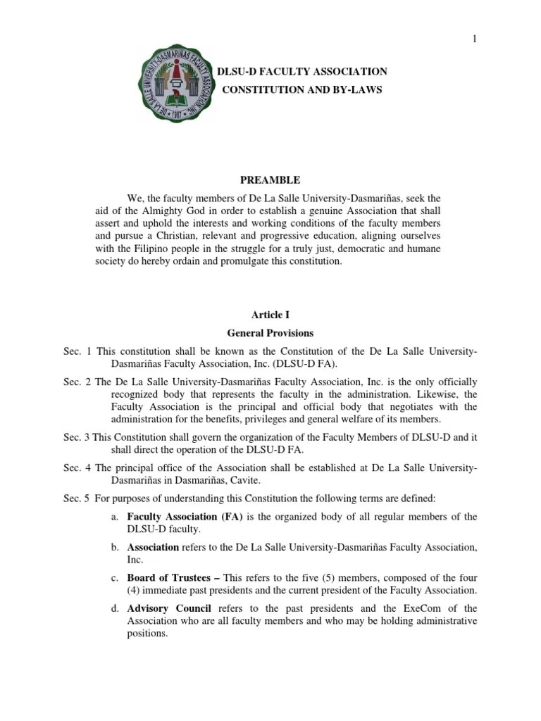 Constitution and bylaws Teachers Association Dlsu Constitutional