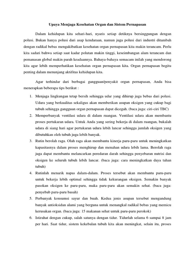 Upaya Menjaga Kesehatan Organ Dan Sistem Pernapasan | PDF