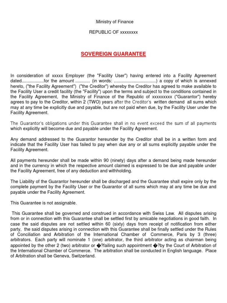 Sovereign Guarantee Draft Final 2017 Guarantee Business Law