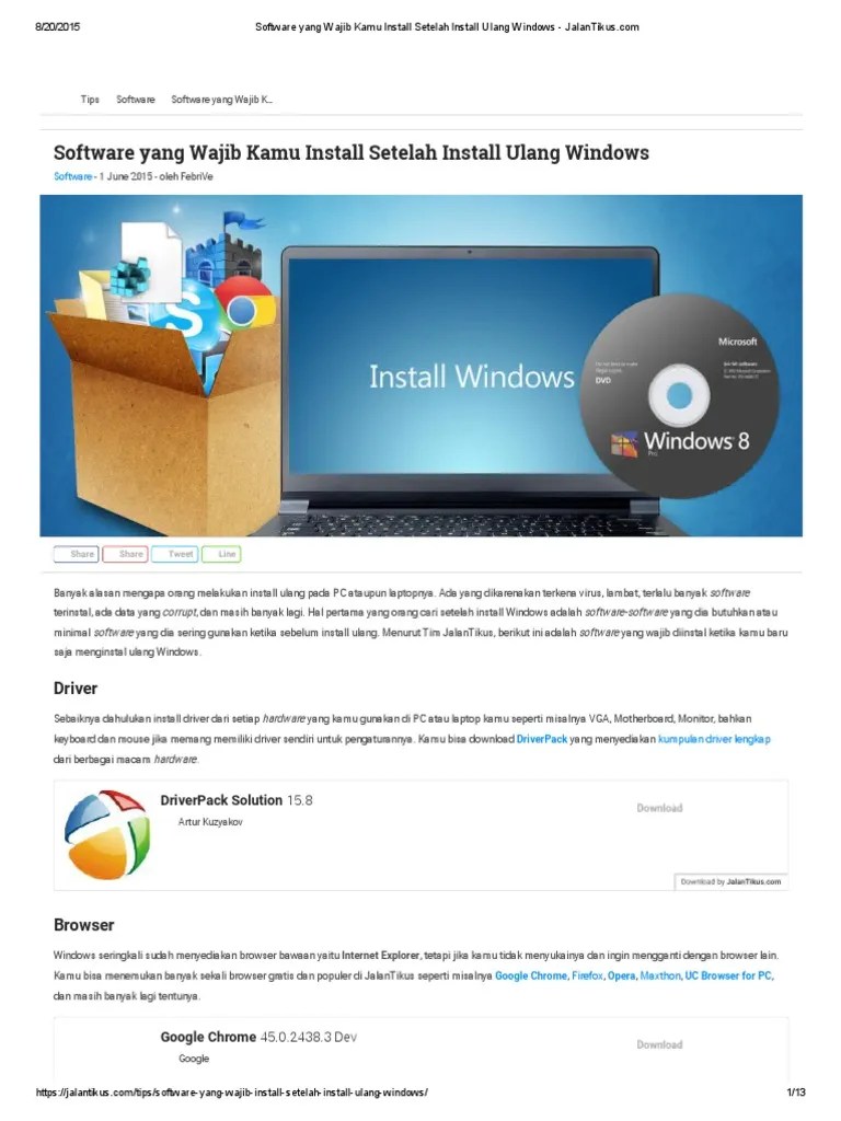 Software Yang Wajib Kamu Install Setelah Install Ulang Windows - JalanTikus  | PDF