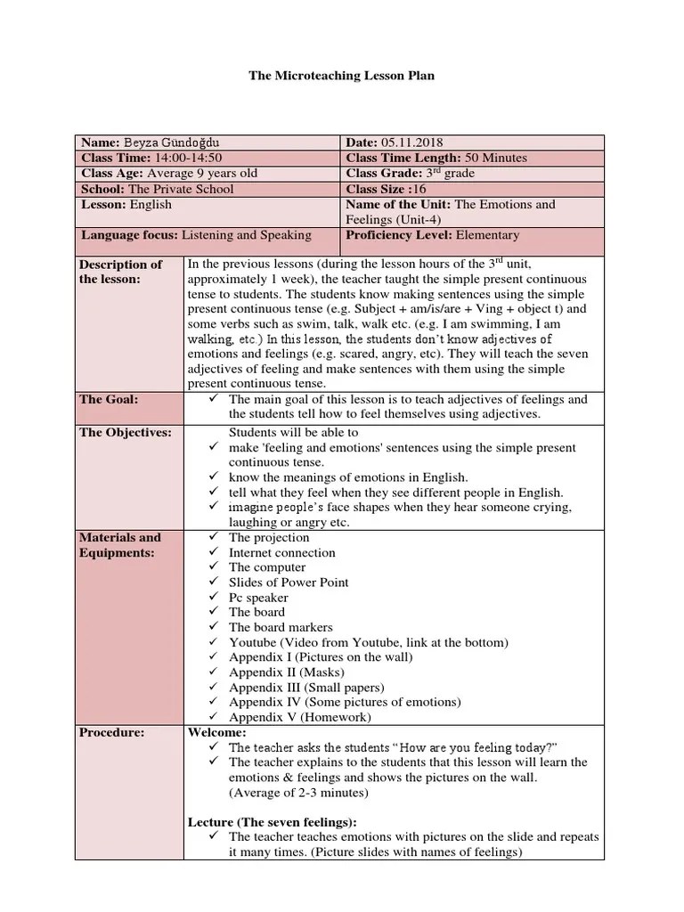 3rd Grade Lesson Plan 2 | Lesson Plan | English Language