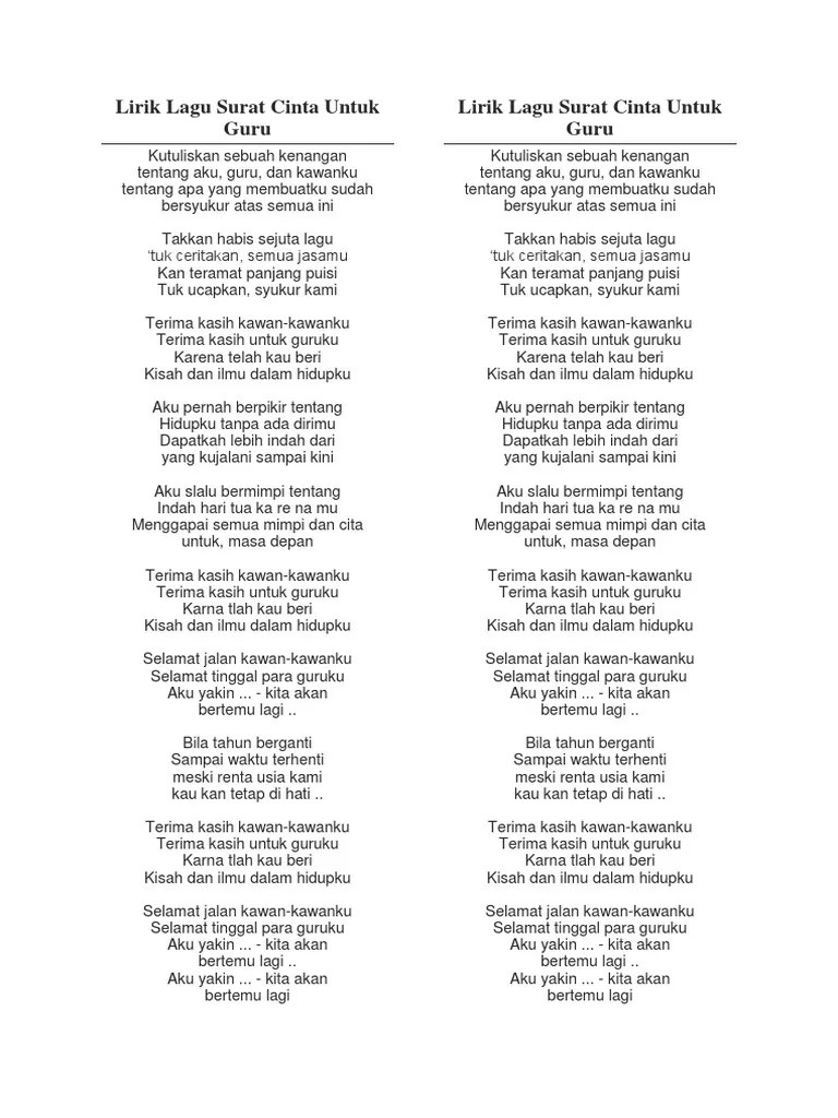 Lirik Lagu Surat Cinta Untuk Guru Dunia Belajar