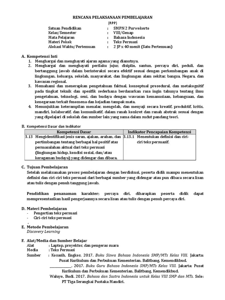 RPP 1. Pengertian Dan Ciri Teks Persuasi (Ricky) | PDF