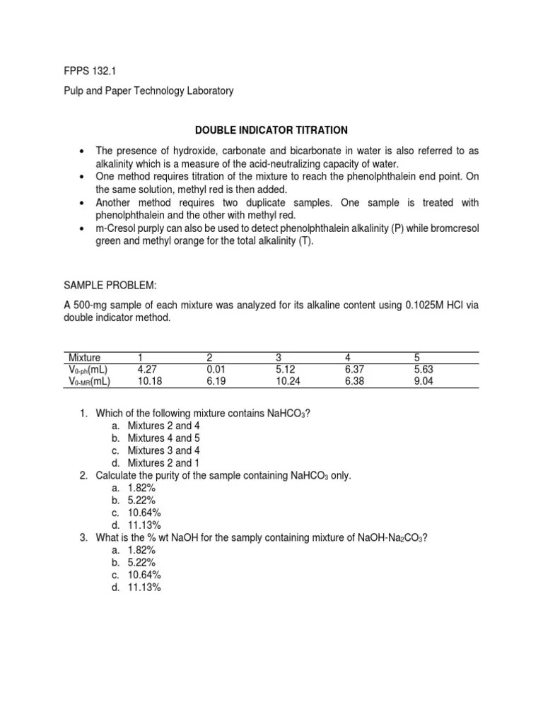 FPPS 132 Lab Double Indicator Titration PDF