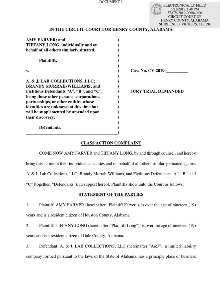 Brandy Murrah Lawsuit PDF Class Action Negligence