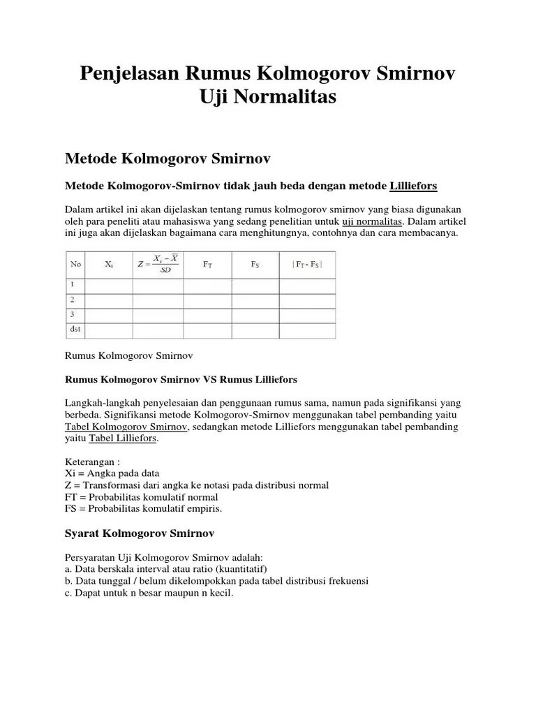 Penjelasan Rumus Kolmogorov Smirnov Uji Normalitas | PDF