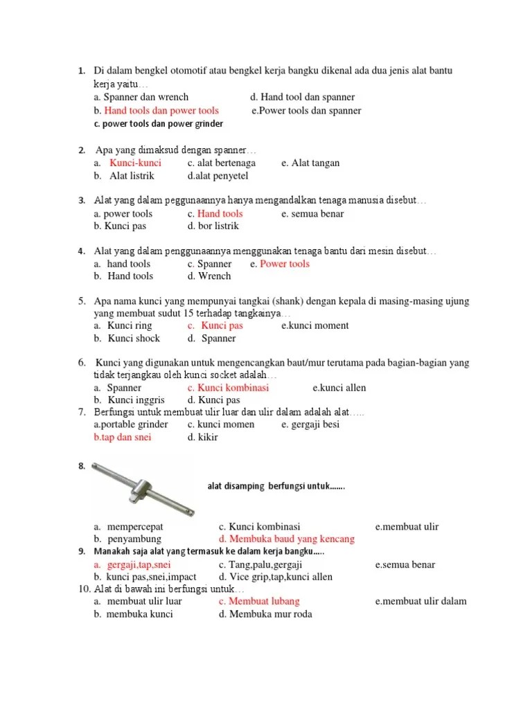 Di Dalam Bengkel Otomotif Atau Bengkel Kerja Bangku Dikenal Ada Dua Jenis  Alat Bantu Kerja Yaitu | PDF