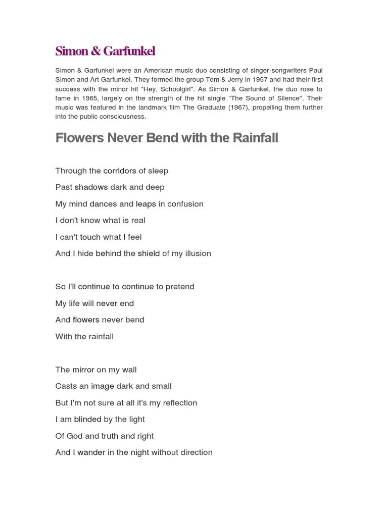 Simon & Garfunkel Flowers Never Bend With The Rainfall PDF