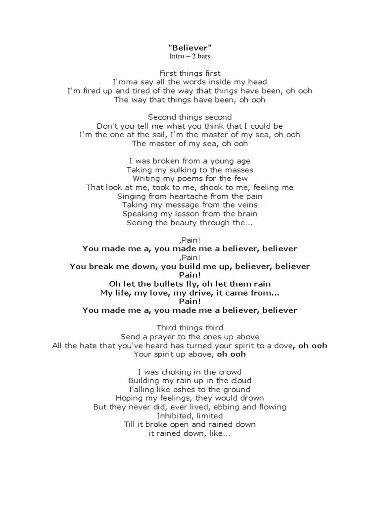 Believer Lyrics Leisure