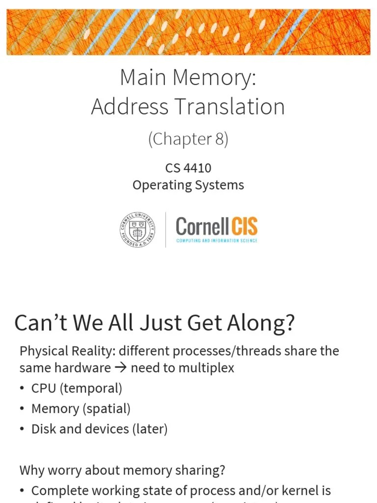 Main Memory Address Translation (Chapter 8) PDF Cpu Cache