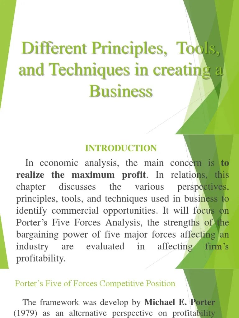 01. Different Principles Tools and Techniques in Creating a Business