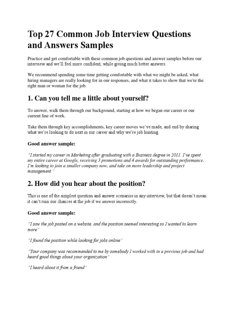 Job Interview Questions and Answers PDF Job Interview Question