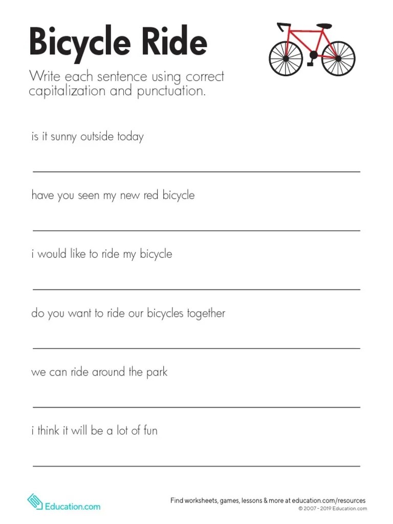 Fix The Sentences Bicycle Ride Second PDF