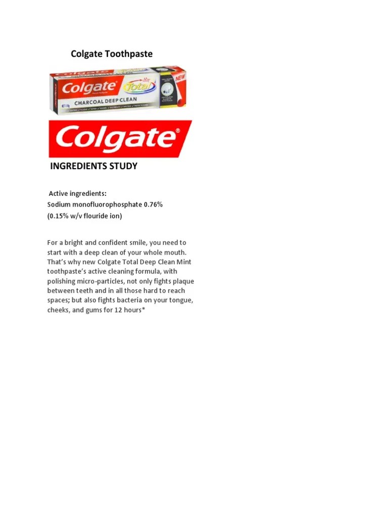 Colgate Toothpaste Ingredients Study PDF