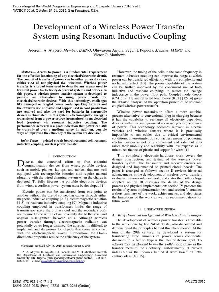 Development of A Wireless Power Transfer System Using Resonant