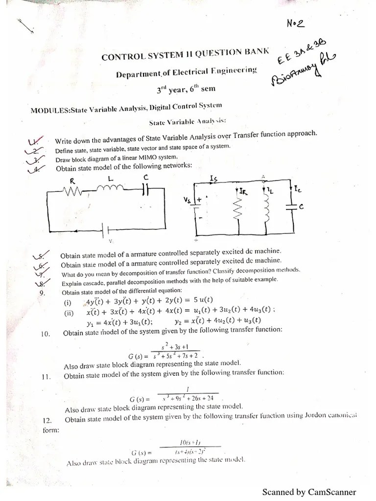 Linear Control System Question Bank PDF