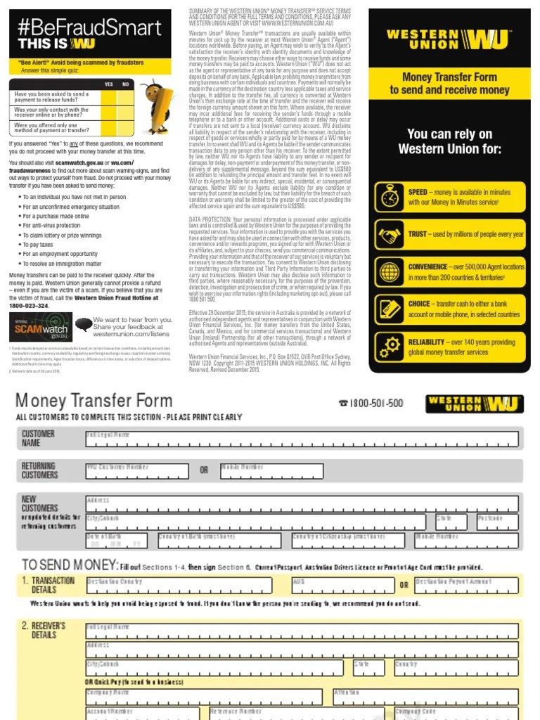 WUMIMform Wire Transfer Western Union