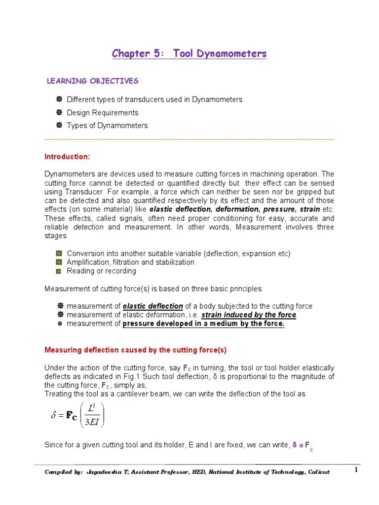 Chapter 5 Tool Dynamometers Learning Objectives PDF Elasticity