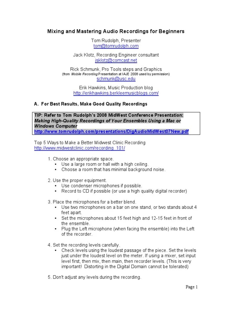 Mastering For Beginners PDF Equalization (Audio) Sound Recording