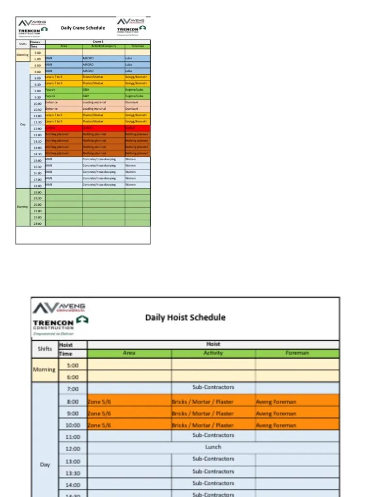 Crane Schedule PDF Architectural Elements Components