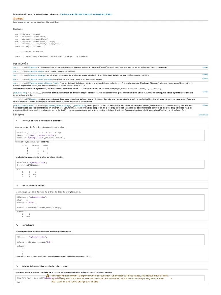 Leer Un Archivo de Hoja de Cálculo de Microsoft Excel MATLAB Xlsread