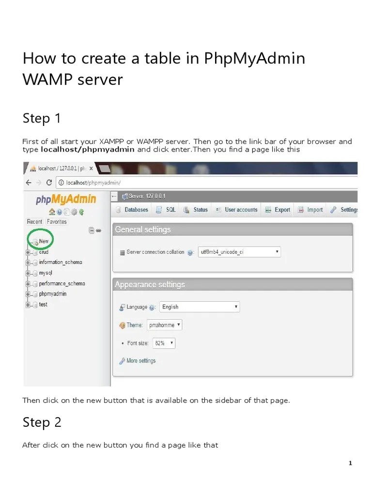 Chapter 1 How To Create A Table in PhpMyAdmin XAMPP or WAMP Server