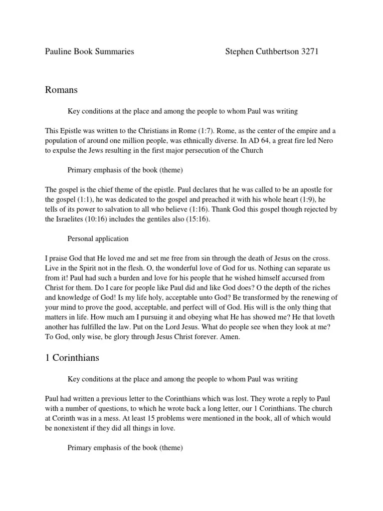Pauline Book Summaries PDF Epistle To Philemon Paul The Apostle