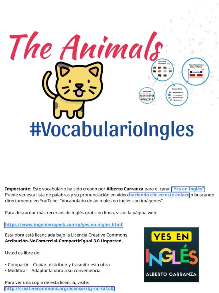 Vocabulario de Animales en Inglés Con Imágenes PDF y
